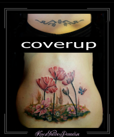 coverup bloemen klaprozen onderrug