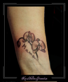 orchidee, bloemen, gedenktattoo, eigen tekst, pols,