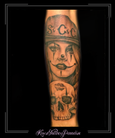 skull,skelet,sugargirl,clown,kus,initialen,onderarm,