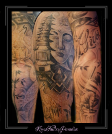 sleeve japans tempel boeddha papirus karper krijger