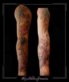 sleeve,rozen,bloemen,leeuw,kroon,krullen,skull,