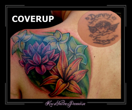 coverup van engel naar bloemen schouder