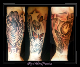 sleeve engel klok veer bloem strik