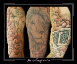 sleeve,leeuw,speelkaarten,vogels,wolken,